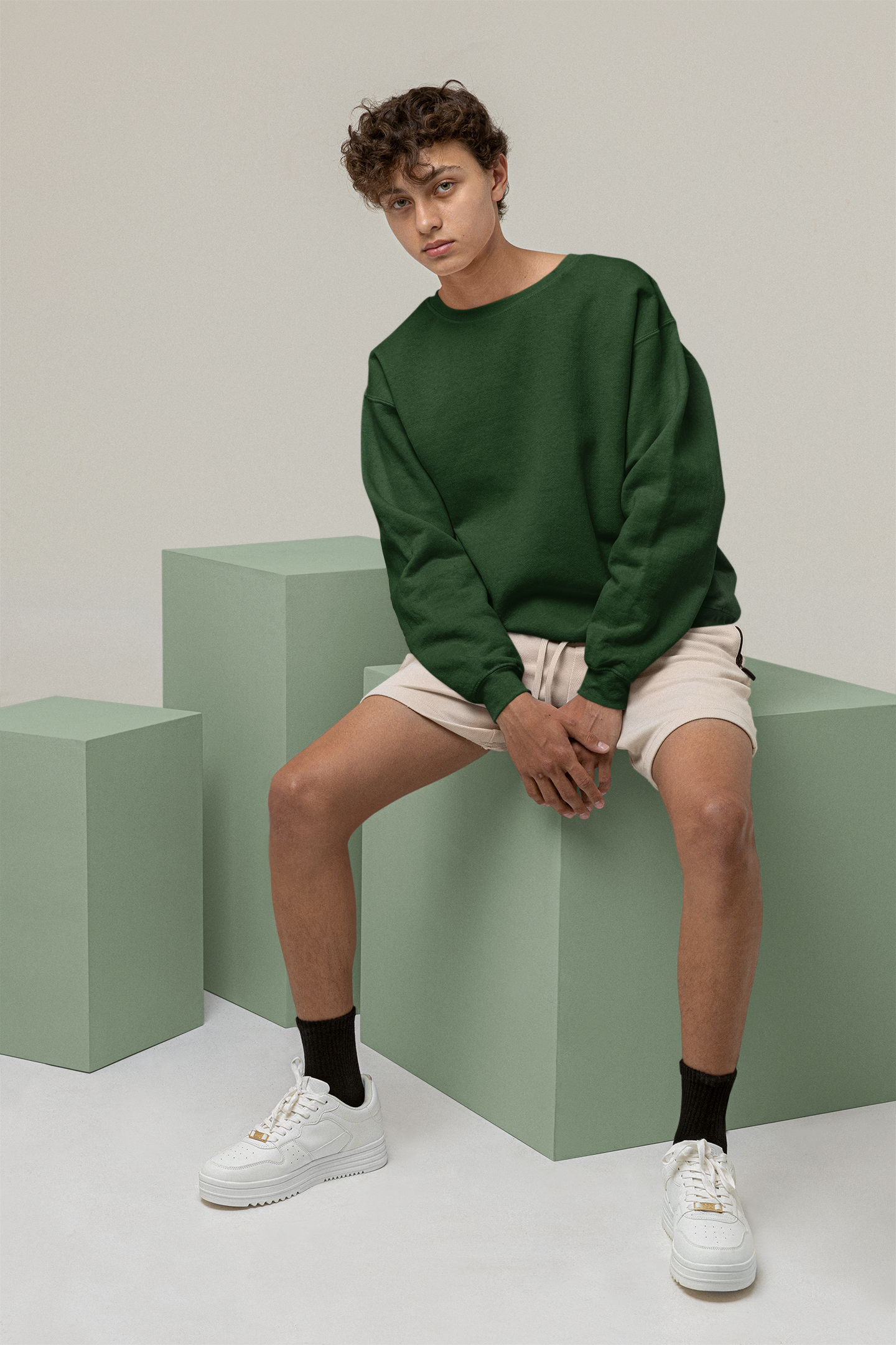 Solids : Dark Green Oversized Sweatshirt