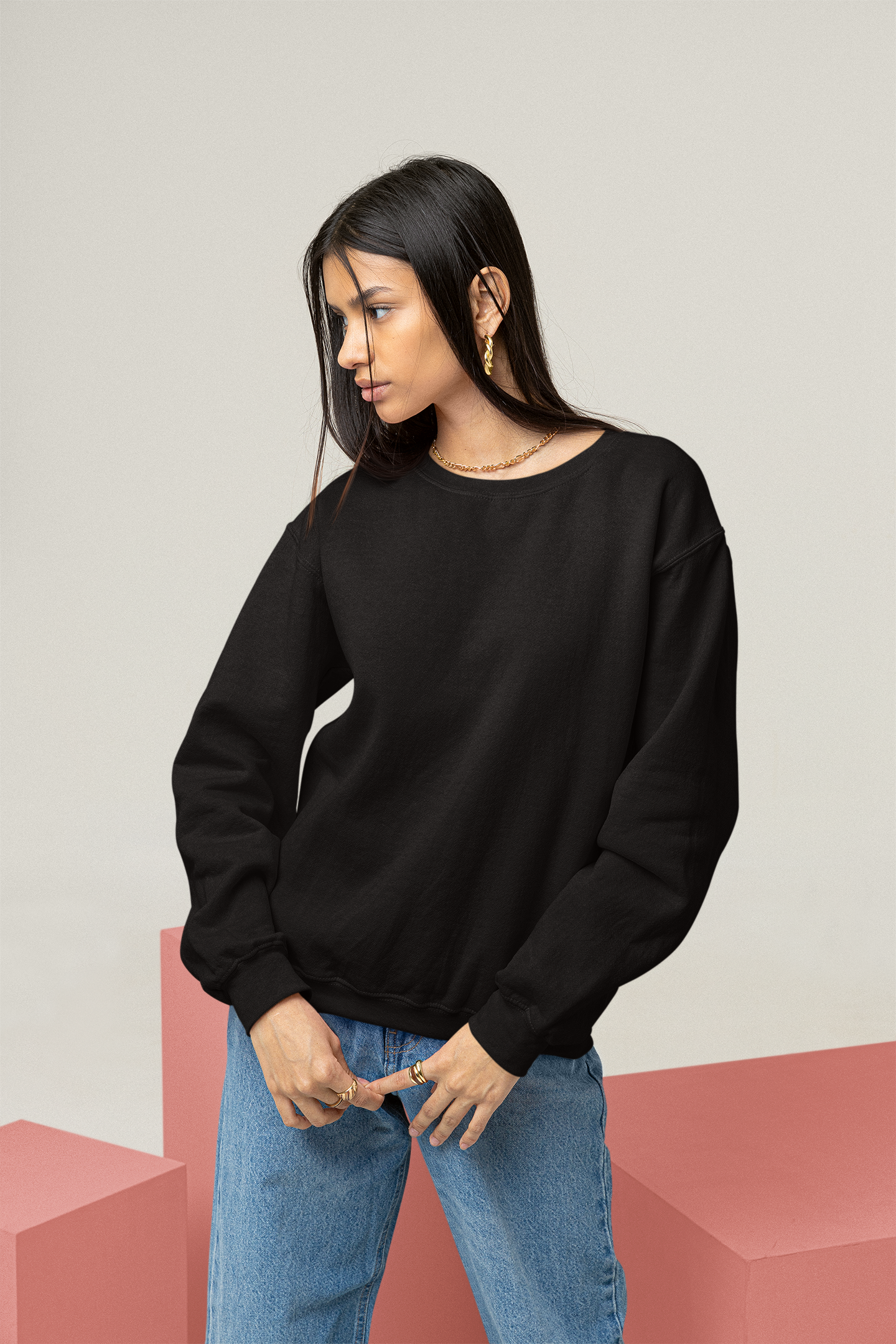 Solids : Black Oversized Sweatshirt