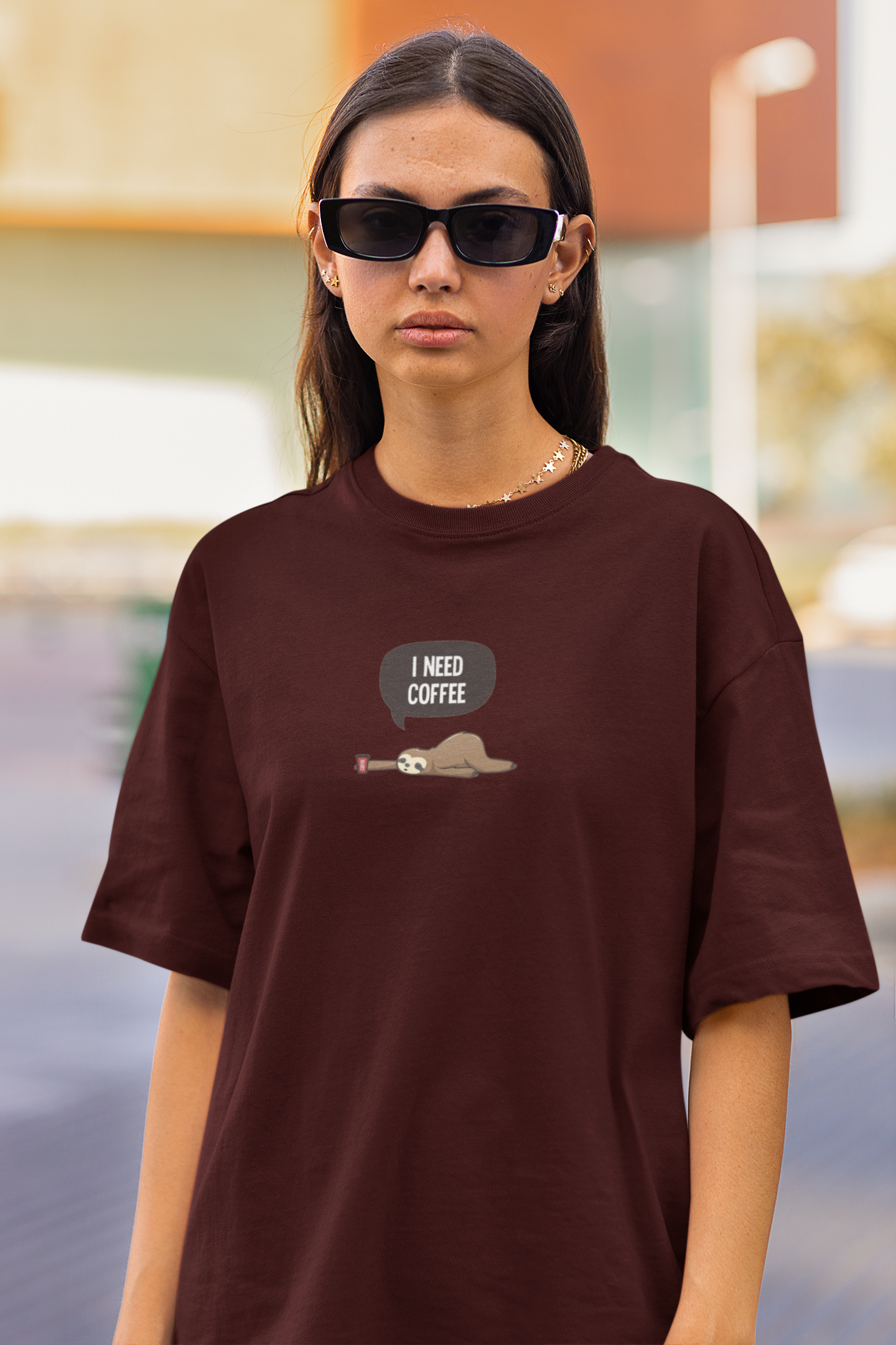 Lazy Sloth : I need Coffee Oversized T-shirt