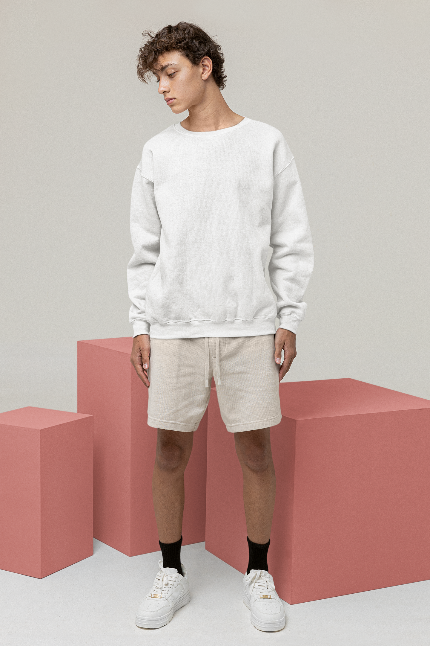 Solids : White Oversized Sweatshirt